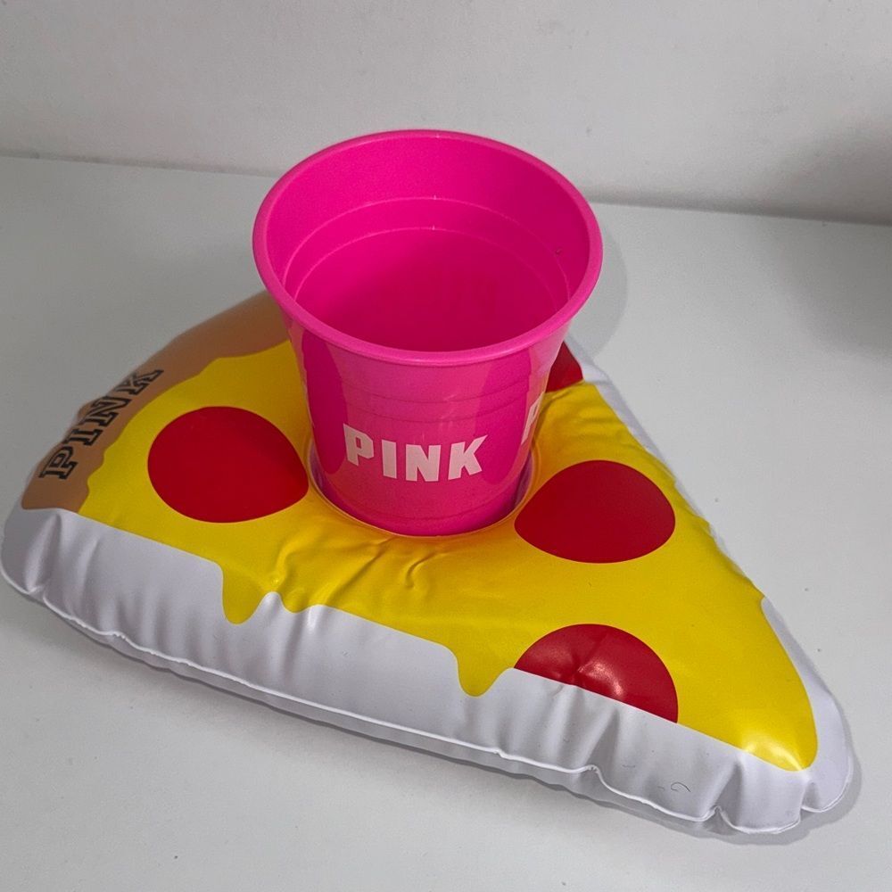 Rare PINK Victoria’s Secret Pizza Slice Inflatable Drink Holder Pool Float Cup